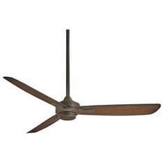 a ceiling fan with two wooden blades on the top and one light brown in the middle