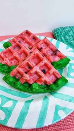 watermelon waffles are arranged on a plate