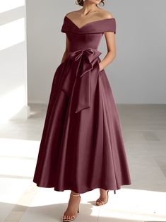 A-Line/Princess Off-the-Shoulder Mother of the Bride Dresses with Pock - Mondressy Dresses With Pockets, Color Champagne, Spring Sale, Bride Dresses, Mother Of The Bride Dresses, Bride Dress, Mother Of The Bride, Ankle Length, The Bride