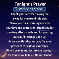 a prayer with the words tonight's prayer written on it