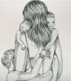 a drawing of a woman holding a baby