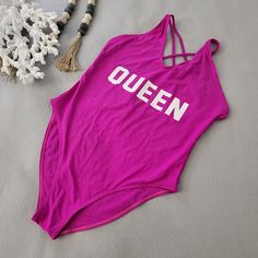 Sexy Letter Print Swimwear Women Queen One Piece Swimsuit Cross Back Bathi Xl Summer V-neck Bodysuit For Club, Summer Club Bodysuit, Summer Club Bodysuit In Casual Style, V-neck Club Swimwear For Summer, Casual Halter Neck Bodysuit For Beach Season, Summer Casual Club Bodysuit, Trendy Stretch One-piece For Beach Season, Trendy Stretch One-pieces For Beach Season, Casual Summer Bodysuit For Club