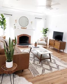 a living room filled with furniture and a fire place in the middle of a room