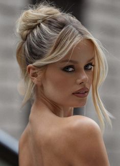 Frida Aasen, Blonde Updo, Guest Hair, Prom 2024, Hair Buns, Blonde Hair Inspiration, Nude Makeup, Wedding 2024, September 22