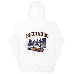 daniel ricciardo formula 1 driver hoodie Urban Graphic Print Hoodie For Sports Events, Urban Hoodie With Graphic Print For Sports Events, Team Spirit Hoodie With Logo For Streetwear, White Throwback Hooded Hoodie, White Hoodie With Drawstring For Fan Merchandise, White Team Spirit Hoodie For Streetwear, White Hoodie With Logo Print For Fans, Embroidered Names, F1 Merch