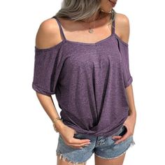 Nxh Purple Knot Front Cutout Top Size Xl Make A Chic Statement With The Nxh Purple Knot Front Cutout Top In Size Xl. This Top Features An Eye-Catching Knot Front Design With Stylish Cutout Details, Adding A Trendy Touch To Your Wardrobe. Key Features: * Size Xl * Knot Front Design * Cutout Details * Stylish And Unique Off Shoulder T Shirt, Chic Skirt, Loose Fit Blouse, Off Shoulder Shirt, Shoulder Shirts, Women T Shirts, Women's T Shirts, Fashion Colours, Dressed Down