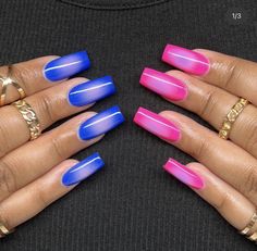 Pink Tip Nails, Natural Nails Manicure, Multicolored Nails, Aura Nails, Acrylic Toe Nails, Acrylic Nail Set, Blue Acrylic Nails