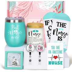 the nurse gift set includes a mug, keychain, and other items