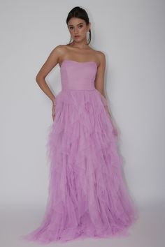 Shop the Rori Tulle Cascade Maxi Dress Orchid | Selfie Leslie Strapless Purple Tulle Evening Dress, Pink Sleeveless Tulle Maxi Dress, Sleeveless Pink Tulle Maxi Dress, Strapless Tulle Maxi Dress For Gala, Fitted Tulle Maxi Dress For Prom, Fitted Tulle Maxi Dress With Sweetheart Neckline, Prom Season Maxi Tulle Dress, Maxi Length Tulle Bridesmaid Dress, Maxi Length Tulle Skirt Prom Dress