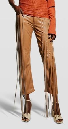 $550 Hellessy Women's Brown Allie Mid-Rise Fringe-Trim Pants Size 4 Description Description: Hellessy "Allie" pants with fringe trim Mid rise sits high on hip Five-pocket style Straight legs Cropped length Button/zip fly; belt loops Polyurethane/cotton Imported. About Us We sell only 100% authentic clothing from new with tags to gently used. We have a 100% authentic or money back guarantee on every item we sell. Items are listed daily so make sure to put us on your favorite! We have been in busi Fall Stretch Bottoms With Fringe, High-waist Fringe Bottoms For Fall, Chic Fitted Fringe Bottoms, Fringe Belt, Cowboy Fringe Pants, Fringe Pants, Vintage Brown Fringed Outerwear, Brown Long-sleeve Fringe Outerwear, Fringed Belt