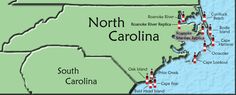 a map of north carolina showing the location of major cities and towns in each state