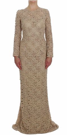 Dolce & Gabbana Beige Floral Lace Sheath Maxi Dress Dolce Gabbana Dress, Lace Long Sleeve, Full Length Dress, Dolce E Gabbana, Long Sleeve Lace Dress, Women Maxi, Long Sleeve Maxi, Dolce & Gabbana, Lace Overlay