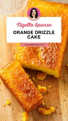 orange drizzle cake on a cutting board with the title overlaying it