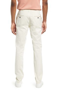 A casual alternative to business-only flat-front styles, these pants are made from comfortable stretch-cotton and tailored in a versatile straight-leg profile. 34" inseam; 14" leg opening 98% cotton, 2% elastane Machine wash, line dry Made in Portugal Relaxed Fit Straight Pants For Business Casual, Fitted Straight Chinos In Casual Style, Casual Fitted Straight Chinos, Straight Business Casual Bottoms For Spring, Straight Bottoms For Business Casual Spring, Casual Fitted Straight Dress Pants, Spring Business Casual Straight Bottoms, Casual Dress Pants With Relaxed Fit, Classic Chinos With Straight Hem And Five Pockets