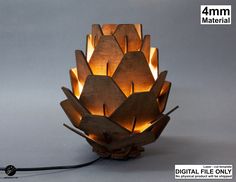 a lamp made out of wood with lights on it