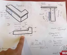 a hand is pointing at some diagrams on a piece of paper that has been drawn