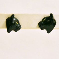 Flat Black Panther Post Earrings - Goldmakers Fine Jewelry Hand Painted Black Resin Jewelry, Handmade Black Enamel Earrings, Handmade Resin Jewelry For Formal Occasions, Adjustable Enamel Pierced Jewelry, Adjustable Pierced Enamel Jewelry, Hand Painted Black Earrings For Gift, Adjustable Enamel Jewelry, Vintage Black Hand Painted Jewelry, Vintage Black Hand-painted Jewelry