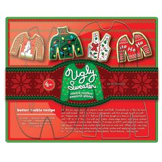 PRICES MAY VARY. UGLY SWEATER COOKIE CUTTER SET -The perfect holiday cookie cutters! Set of 4 Christmas cookie cutters includes 4 differently sized and shaped ugly sweaters, perfect for Christmas time MADE OF FOOD GRADE STAINLESS STEEL - BPA free, reusable and durable! This ugly sweater cookie kit will easily create uniform cut-out cookies and release nicely from your favorite Christmas cookie dough or gingerbread recipe MAKE FUN TO DECORATE COOKIES AND CRAFTS for your ugly sweater party! Novelt Ugly Christmas Sweater Cookies, Ugly Sweater Cookie, Chocolate Transfer Sheets, Fun Party Themes, Christmas Sweater Party, Butter Cookies Recipe, Ugly Christmas Sweater Party, Holiday Cookies, Butter Cookies