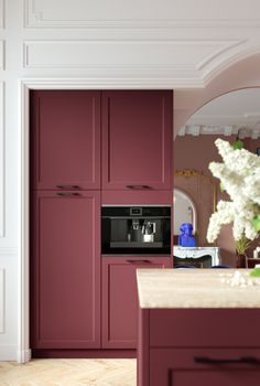 kitchen cabinets makeover colors Rose Colored Kitchen, Kitchen Cabinets Makeover Colors, Bordeaux Kitchen, Burgundy Kitchen, Pink Kitchen Walls, Matt Kitchen, Cabinets Makeover