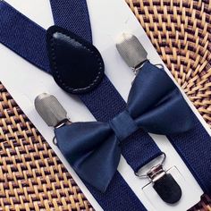 Navy Bow Tie & Navy Suspenders- Our navy blue bow tie & suspenders is a great choice for family photos, navy wedding, ring bearer outfit, birthday celebration or any other special occasion. ❤ **Please Specify**   Bow Tie Only (w/ Clip or Neck Strap), Suspenders Only, or Bow Tie Only & Susp (Bow Tie and Suspenders) SUSPENDERS- One Pair of our Quality Suspenders BOW TIE - One Bow Tie on White Adjustable STRAP or Alligator CLIP **CLIP ON Bow Ties are Recommended/Suitable for Children Only *Sizing: Please Check Measurements Before Ordering *Note: If your gentleman wears larger clothing for his age, we recommend going by the clothing size to be safe. Any other questions on this, please just ask!  Small: 6 months- 6 years Medium: 7 years- 12 years Adult: 13 years- Up To 6ft tall Big & Tall: Adul Adjustable Dapper Bow Tie For Father's Day, Adjustable Belts And Suspenders As Father's Day Gift, Dapper Adjustable Bow Tie For Father's Day, Adjustable Belts And Suspenders For Father's Day Gift, Adjustable Party Ties For Father's Day, Adjustable Bow Tie For Groom, Family Photos Navy, Blue Bow Tie For Party Or Father's Day, Bow Tie And Suspenders Set For Father's Day Party