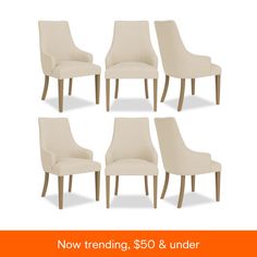 six chairs with the words now trending, $ 50 & under