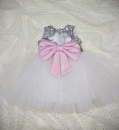 Silver Party Dress, 1st Birthday Dress, Pink Bow Dress, White Tulle Dress, Sequin Pink, 1st Birthday Dresses, Girls Tulle Dress, Baby Party Dress, First Birthday Dresses