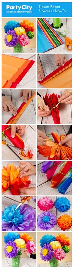 the instructions for how to make tissue flowers