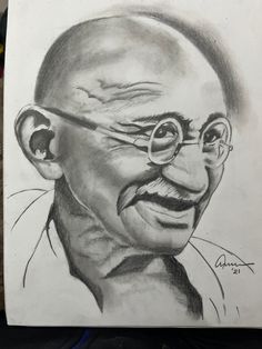 a pencil drawing of a man with glasses