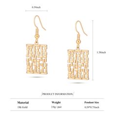 "Dainty Gold Geometric Dangle Earrings,18k Shiny Gold Rectangle Earrings,Statement Earrings,Fence Lattice Drop Earrings,Geometric Jewelry, Rectangle Earrings, Dainty Modern stylish Earrings, Graduation Gift, Gifts for mom, Friends, Christmas Gift, Perfect gifts for her Material:18K Gold Plated Color: Golden Earrings Length : 1.38\" Shape:Rectangle Rectangle Size :11*15mm Style: Geometric Earrings Package: Cloth bag packaging Item No.:AWW-RH325 Note:Actual colors of any item or chains may slightl Gifts For Mom Friends, Elegant Gold Rectangular Clip-on Earrings, Gold Rectangular Cubic Zirconia Earrings, Elegant Gold-tone Rectangular Earrings, Fence Lattice, Nickel-free Rectangular Gold Earrings, Nickel-free Rectangular Brass Earrings, Keshi Pearl Earrings, Mom Friends