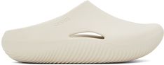 Rubber slip-on loafers in off-white. · Logo-embossed outer side and heel · Vent at sides · LiteRide™ molded foam rubber footbed · Treaded rubber sole Supplier color: Stucco Cream Slip-ons With Rubber Sole, Beige Textured Slip-on Slides, White Textured Sole Slip-on Slides, Beige Flat Synthetic Clogs, Cream Slides With Cushioned Footbed, White Clogs With Textured Sole And Round Toe, Casual Cream Clogs With Cushioned Footbed, Cream Cushioned Slip-on Slides, Beige Synthetic Slides With Textured Sole