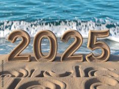 Happy New Year "2025" Written in the Sand on a Beach Stock Photo | Adobe Stock Messi Photos, Visual Board