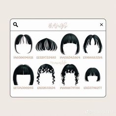 Berry Avenue Codes Hair Bangs, Bangs Codes Bloxburg, Bangs Roblox Code, Berry Avenue Codes Bangs, Bangs Code, Black Hair Bangs, Curled Bangs, Fancy Dress Code