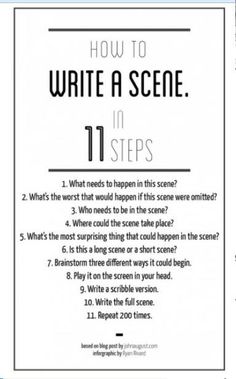 the instructions for how to write a scene in 11 steps, with text overlay