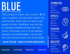 the blue color scheme is used to describe what it means and how it looks like