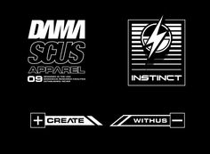 some logos for different brands on a black background