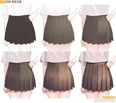 four different views of a woman's skirt in three different ways, including the front and back