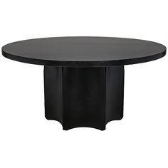 a round table with black pedestals and an oval shaped center piece on the top