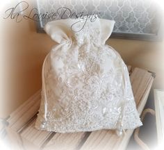 a white bag sitting on top of a wooden table