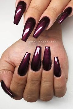 17 Best Winter Nail Colors for 2023-2024 - thepinkgoose.com Maroon Nail Designs, Plum Nails, Unghie Sfumate, Maroon Nails, Nail Colors Winter, Purple Nail, Her Nails, Shiny Nails, Burgundy Nails