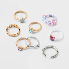 Accessorize your kid's ensemble using this Girls' 8pk Mixed Ring Set with Beaded Butterfly & Flower Ring from art class™. The set features a stylish assortment of gold, metallic, and beaded rings, providing versatile options to complement various outfits. The rings come with butterflies and flowers design. Perfect for young fashion enthusiasts, this set has a delightful mixed ring set from art class that helps enhance any look. Art Class™: One-of-a-kind looks for the one and only you Young Fashion, Butterfly Flowers, Beaded Rings, Flower Ring, Crochet Jewelry, Gold Material, Girls Shopping, Coloring For Kids, Art Classes