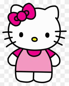 a hello kitty with a pink shirt and bow on it's head, standing in front of a white background