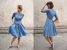 This striking light blue dress, made from stonewashed Lithuanian linen, is created to make all your dreams of elegant, fitted summer dress come true. Summer linen dress has never been so elegant before and trust me, you just have to have one for yourself - you will never regret it! Comfy 3/4 length sleeves, fitted waistline and amazing pleated skirt make a fine combination that will wrap you in comfort and beauty. Pockets on both sides - perfect addition and benefit. Hidden zipper from the back Fitted Linen Sundress, Light Blue Linen Dresses For Spring, Light Blue Linen Dress For Spring, Fitted Blue A-line Linen Dress, Fitted Blue Linen Dress, Fitted Blue Linen Dress For Spring, Blue Fitted Knee-length Linen Dress, Sundress Boho, Linen Dresses For Women