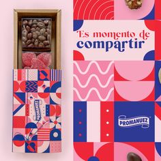 a box filled with assorted chocolates next to an advertisement for compatri