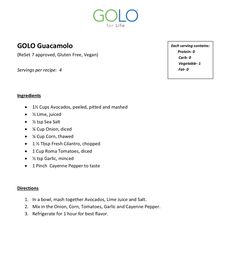 the menu for golo guacamoo is shown in black and white text