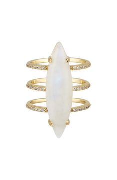 An easy-to-wear moonstone ring will add significant polish to even your most casual ensembles. 0.125"W x 0.3"L setting 14k-gold plated sterling silver/moonstone/glass Imported Marquise Cut Wedding Rings, White Rings, Moonstone Gemstones, Marquise Ring, Cubic Zirconia Rings, Cz Ring, Fine Jewelry Collection, Moonstone Ring, Keep Jewelry