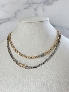 Details: + Gold / Rhodium Electroplated on Brass  + Screw Lock Closure on the front of the necklace  + Nickel Free  + Hypoallergenic  + Sold as 1 Necklace  Measurements:  + Various Necklace Lengths  - 16" is for the chain only - with the closure it is ~17"  - 20" is for the chain only - with the closure it is ~21"  Please contact us with any questions! We are here and happy to assist you!  * * * * * * * * * * * * *  HOW TO CARE FOR YOUR JEWELRY + All gold plated jewelry is plated with the highest quality and has a secondary coating; however, to further help preserve jewelry, please avoid water, lotion, perfumes and other liquids when wearing. Store jewelry in its microfiber bag and separate from other jewelry when not wearing. * * * * * * * * * * * * *  FOLLOW US ON SOCIAL MEDIA + Follow u Sf9 Concert, Silver And Gold Necklace, Mixed Metal Necklace, Necklaces Simple, Simple Necklaces, Chain Necklace Silver, Chunky Chain Necklace, Necklaces Diamond, Necklaces Statement