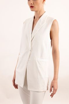 Single Button Closure Sleeveless Pocket details Notch Collar Sleeveless Blazer, Cami Nyc, Amanda Uprichard, Notch Collar, White Blazer, Trina Turk, Notched Collar, Sweater Blouse, Pocket Detail