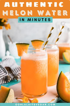 2 glasses of melon water on a blue table Cantaloupe Water, Cantaloupe Drink, Fresca Recipes, Melon Water, Vegan Drinks Healthy, Fresca Drinks, Cantaloupe Recipes, Agua Fresca Recipe, Healthy Vegan Dinner Recipes