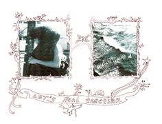 an old photo of two women sitting next to each other on a bench near the ocean