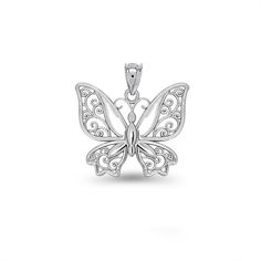 Sterling Silver Butterfly Charm. Measures approximately 1 x 1. Matching earrings also available. Made to order. Free shipping Elegant Butterfly Charms Jewelry, Silver Butterfly Charm Earrings For Gifts, Butterfly Filigree Jewelry Gift, Butterfly-shaped Filigree Jewelry Gift, Butterfly Filigree Jewelry As A Gift, Butterfly Shaped Filigree Jewelry Gift, Silver Earrings With Butterfly Charm For Gift, Silver Butterfly Charm Earrings, Silver Butterfly Filigree Jewelry